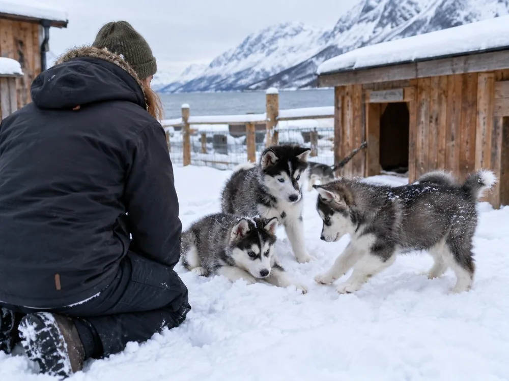 Entraînement de chiots à l&rsquo;chenil de Husky avec déjeuner